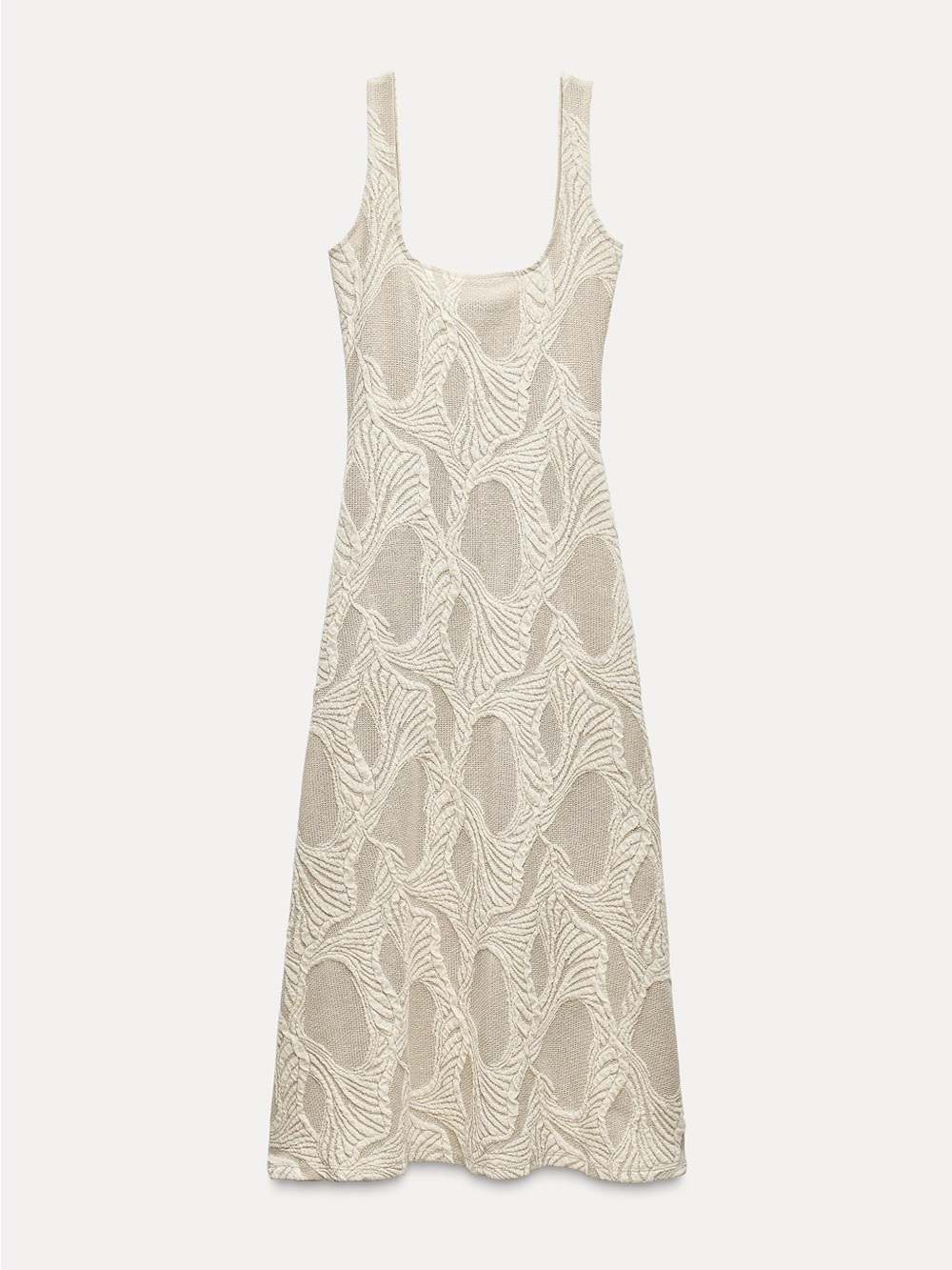Zara Rustic Jacquard Cream Textured Knit Midi Dress Size M
